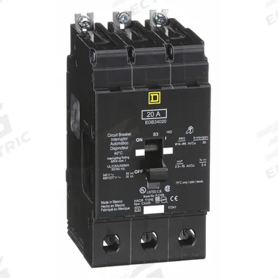 SQUARE D Miniature Circuit Breaker: 20 A, 480Y/277 V AC - EDB & EGB Series, Bolt-On Square D Miniature Circuit Breakers