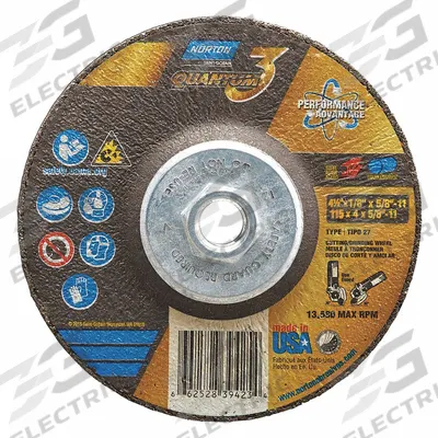 NORTON Cut-Off & Grinding Wheel: Type 27, 4 1/2" x 1/8" x 5/8"-11, Ceramic, 36 Grit - Cool-Cutting Combination Wheels for Carbon & Stainless Steel