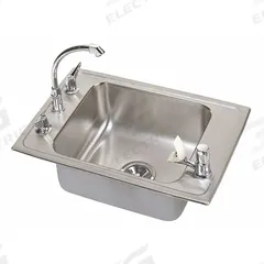 ELKAY Classroom Sink: Dual Manual Handle, Lever, 25 in Overall Lg, 17 in Overall Wd, 4 Faucet Holes (MPN DRKAD251750C). Key specifications — Brand: ELKAY; Sink Material: Stainless Steel.