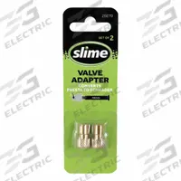 SLIME Valve Adapter: Valve Adapter, Clamp-In, 0° Valve Stem Angle, Straight, Std Bore Valve Size (MPN 20270). Key specifications — Valve Type: Clamp-In; Thread Size: 5V2 (Presta) / 0.305-32 (Schrader); Valve Shape: Straight; Color: Gold; Product Type: Valve Adapter; Compatible Vehicle Type: Bike; Material: Metal; Brand: SLIME.