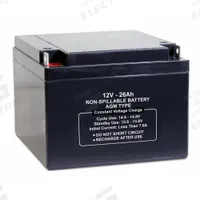 APPROVED VENDOR Sealed Lead Acid Battery: 12V DC, 26 Ah Capacity, 5.04 in Ht, 6.89 in Wd, 6.57 in Dp (MPN 47041). Key specifications — Terminal Connection: Tab with 0.240 in Bolt Hole; Battery Cycle Type: Dual Purpose; Brand: APPROVED VENDOR; Housing Material: ABS.