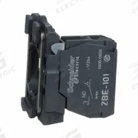 SCHNEIDER Contact Block: 22 mm Panel Mounting Size, 1NO, Momentary, ZB5 Series (MPN ZB5AZ101). Key specifications — Switch Action: Momentary; Terminal Connection Type: Screw Clamp Terminals; Brand: SCHNEIDER; Compatible with Series: ZB5.