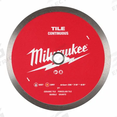 MILWAUKEE Diamond Saw Blade: Granite/Marble/Porcelain/Tile, 7 in Blade Dia., Wet/Dry - Tile-Cutting Blades