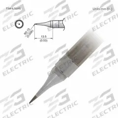 HAKKO Soldering Tip: T39 Series, Conical, 0.15 mm W, 13.5 mm Lg (MPN T39-ILS015). Key specifications — Brand: HAKKO; Compatible Handpiece Manufacturer Model Number: FX-9701; Manufacturer Part Number: T39-ILS015.