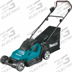 MAKITA Battery-Powered Lawn Mower Kit: Push, 17 in Cutting Wd, Bag Discharge Location, LXT®, Brushed (MPN XML05PT). Key specifications — Run Time: 45 min; Cutting Height Adjustment: Single-Point; Battery Platform: LXT®; Deck Material: Plastic; Brand: MAKITA; Speed Settings: Single; Filter - Kit Contents: Battery Included; Power Source: Battery-Powered.