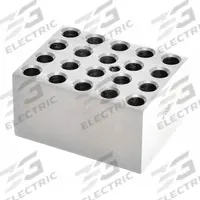 OHAUS Modular Block: Anodized Aluminum, 3 in Overall Wd, 3 3/4 in Overall Lg, 20 Wells, 1.5 mL (MPN 30400159). Key specifications — Product Type: Dry Bath Block; Includes Thermometer Well: Yes; Material: Anodized Aluminum; Volume Capacity: 1.5 mL; Brand: OHAUS.