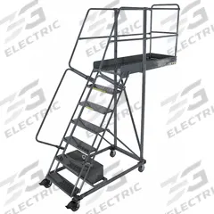 BALLYMORE Rolling Cantilever Ladder: 5.8 ft Platform Ht, Unassembled, Locking Casters, Steel (MPN CL-7-14-P). Key specifications — attr1051489: Gray; attr1051483: BALLYMORE; attr1051499: Double Handrails; attr1051504: Steel.