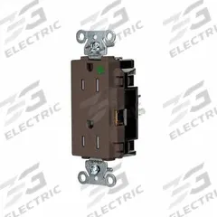 HUBBELL Receptacle: Hospital Grade, Decorator Duplex, 5-15R, Brown, 125V AC, 15 A, 2 Pole / 3 Wire (MPN HBL2172STTR)