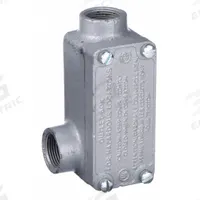 Conduit Outlet Body: Iron, Triple Coat Epoxy Coating, 1/2 in Trade Size, LL Body, Threaded (MPN ERLL50). Key specifications — Compatible Conduit Trade Size: 1/2 in; Thread Gender: Female; Hub Style: Threaded; Cover Included: Yes; Body Style: LL; Connection Type: Threaded; Back Type: Flat; Hazardous Location: Yes.