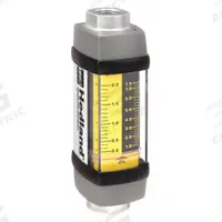 HEDLAND Mechanical Flowmeter: Petroleum Fluid Meter, Scale, Variable Area, Inline, Universal, NPTF (MPN H601A-002). Key specifications — Display Type: Scale; O-Ring Material: Viton; Includes Flow Rate Adjustment Knob: No; Includes Pressure Guage: No; Mounting Orientation: Universal; Unit Of Measure: Gallons; Brand: HEDLAND; Accuracy: +/-2%.