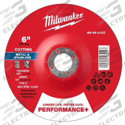 MILWAUKEE Cut-Off Wheel: Type 27, 6" x 0.045" x 7/8", Aluminum Oxide - General Purpose Cut-Off Wheels for Carbon & Stainless Steel