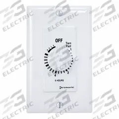 INTERMATIC Spring-Wound Timer: 6 hr Max, SPST, 277V AC, No Wall Plate Included, White (MPN FD6HHW). Key specifications — Brand: INTERMATIC; Includes Hold: Hold Included.