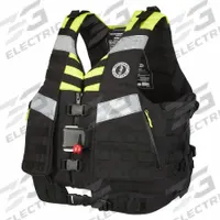 MUSTANG SURVIVAL Life Jacket: Black/Fluorescent Yellow, Type V, 25 lb Buoyancy, Universal (MPN MRV15002-251-0-206). Key specifications — Color: Black; Brand: MUSTANG SURVIVAL; Buoyant Material: Foam; Closure: Zipper; Style: Life Jacket; Product Type: Personal Flotation Device; Standards: USCG Approved; USCG Type: Type V.