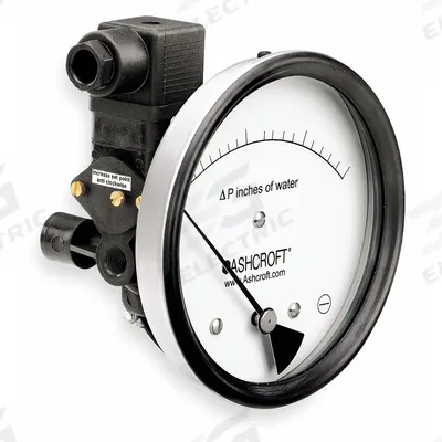 ASHCROFT Differential Pressure Gauge & Switch: Dual In-Line or Back, 1/8 in NPT Female - Low Operating Pressure Differential Gauges with Switch