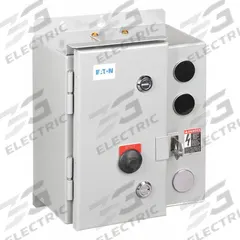 EATON NEMA Magnetic Motor Starter: Non-Reversing, 3 Poles, NEMA Size 1, 27 A, 208V AC Coil (MPN ECN0512EAA-R63/DL30). Key specifications — attr211388: EATON; attr951451: 1NO/1NC; attr951453: 208V AC; attr951489: Three; attr984425: 1NO/1NC; attr984429: Pilot Light; attr997361: None (Not Applicable to Electronic Overloads).