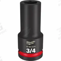 MILWAUKEE Deep Impact Socket: 3/4 in Drive Size, SAE, 3/4 in Socket Size, 6-Point, Deep, Friction (MPN 49-66-6335). Key specifications — attr1215501: MILWAUKEE; attr1215515: Black Phosphate; attr1215518: 3/4 in.