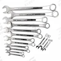 KTI Combination Wrench Set: Alloy Steel, Chrome, 16 Tools, 1/4 in to 1 1/4 in Range of Head Sizes (MPN KTI-41016). Key specifications — attr309520: Chrome; attr309519: Alloy Steel; attr324929: KTI; attr309512: Pouch; attr309522: No; attr309533: No.