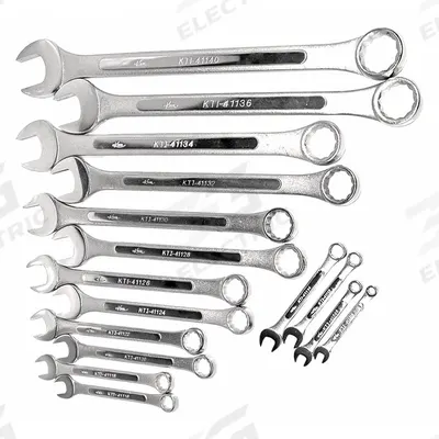 KTI Combination Wrench Set: Alloy Steel, Chrome, 16 Tools - SAE 12-Point Combination Wrench Sets