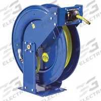 Spring Return Hose Reel: 50 ft (3/8 in I.D.), 3/8 in MNPT, 300 psi Max Op Pressure, Brass, Blue (MPN EZ-TSH-350-HV). Key specifications — Reel Color: Blue; Hose Capacity: 50 ft (3/8 in I.D.); Overall Dimensions: 19-1/2 in L x 9-3/8 in W x 21-1/4 in H; Swivel Material: Brass; Hose End Configuration: 3/8 in MNPT; Brand: COXREELS.