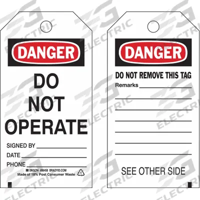 BRADY Danger Tag: Danger, Danger Do Not Operate, Polyester, Remarks, Write-On Surface - Safety