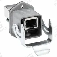HARTING Han 3A RJ45 Panel Feed-Through: RJ45, Cat5, Data, 8 Poles, Straight, Panel-Mount, IP65/IP67 (MPN 09452151100). Key specifications — Housing Material: Zinc Die-Cast; IP Rating: IP67; Mounting Type: Panel-Mount; Connector Color: Gray; Performance Category: Cat5; Application: Data; Connector Gender: Female; Connector Orientation: Straight.