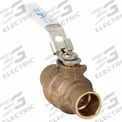 APOLLO Manual Two-Way Ball Valve: 3/4 in Size, Brass/Bronze, Straight, Sweat x Sweat, Two-Piece (MPN 77CLF20427A). Key specifications — Brand: APOLLO; Handle: Locking Lever.