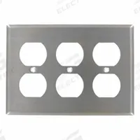 LEVITON Wall Plate: Duplex Outlet, 3 Gang, Silver, Std Size (MPN 84030-40). Key specifications — Brand: LEVITON; Material: Stainless Steel.