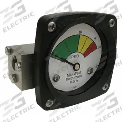 MIDWEST INSTRUMENT 3-Color Differential Pressure Indicator: 1,000 psig Max. Static Pressure, 522 (MPN 522S-020). Key specifications — Brand: MIDWEST INSTRUMENT; Accuracy: ±5% of Full Scale; Sensor Material: Buna-N; Housing Material: Stainless Steel; Transition Points: 0 psid to 10 psid (Green) / 10 psid to 15 psid (Yellow) / 15 psid to 20 psid (Red).