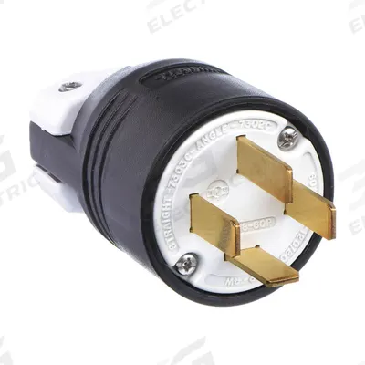 HUBBELL Straight Blade Plug: 18-60P, 120/208V AC, 60 A, 4 Pole, 4 Blade, Black (MPN HBL7303C) - General Purpose Plugs