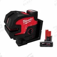 MILWAUKEE Laser Kit with Battery: 2 Lines and 4 Dots, Green Beam, 0 Planes, Horizontal/Vertical (MPN 3624-21, 48-11-2440). Key specifications — attr935979: M12; attr934757: MILWAUKEE; attr936112: +/- 1/8 in @ 33 ft; attr936114: Manual Leveling; attr935981: Case.