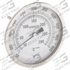 APPROVED VENDOR Dial Thermometer: 50°F to 550°F /10°C to 290°C, 4 in Stem Lg, 5 in Dial Dia (MPN 1NGE6). Key specifications — Accuracy: ±1.5% Above 451 °F; Brand: APPROVED VENDOR.