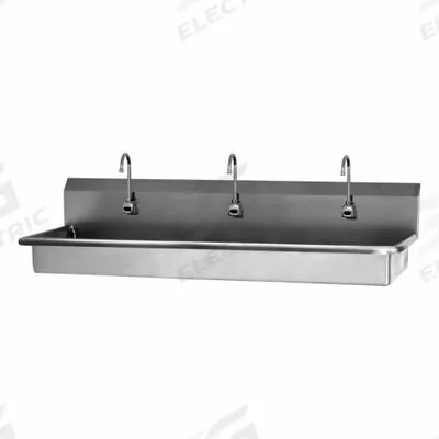 SANI-LAV Wash Station: 3 Stations, 5 in Bowl Dp, 65 in Bowl Lg, 16 1/2 in Bowl Wd - Three-Station Wall-Mounted Wash Stations with Faucets