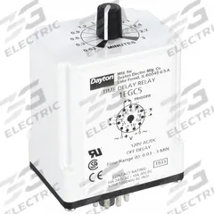 DAYTON Single Function Time Delay Relay: Socket Mounted, 120V AC/DC, 10 A, 11 Pins/Terminals (MPN 1EGC5). Key specifications — Brand: DAYTON.