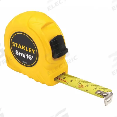 STANLEY Tape Measure: Nonmagnetic Single Hook Tip, 16 ft / 5 m, Plastic - Inch & Metric Tape Measures