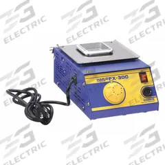 HAKKO Solder Pot: 290 W, 1.87 lb Capacity (MPN FX300-03). Key specifications — Pot Interior Dimensions: 50 mm W x 50 mm D x 43.5 mm H; Crucible Shape: Square; Display Type: Analog; Manufacturer Part Number: FX300-03; Brand: HAKKO.