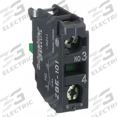 SCHNEIDER Contact Block: 22 mm Panel Mounting Size, 1NO, Momentary, ZB4/ZB5 Series (MPN ZBE101). Key specifications — Switch Action: Momentary; Terminal Connection Type: Screw Clamp Terminals; Brand: SCHNEIDER; Compatible with Series: ZB5.