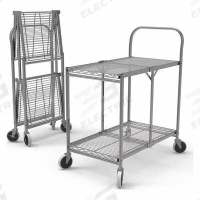 APPROVED VENDOR Wire Shelf Utility Cart: 200 lb, 2 Shelf, 19 in L x 37 in W x 31 in H Dim - Fold-Away Utility Carts with Shallow Lipped Wire Shelves
