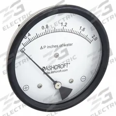 ASHCROFT Differential Pressure Gauge: Dual In-Line or Back, 1/8 in NPT Female, ±3% Gauge Accuracy (MPN 451134EDRQMXCYLM2IWD). Key specifications — Sensor Type: Diaphragm; Series: 1134; Housing Material: Glass Filled Nylon; Certificate of Calibration: Not Included; Gauge Accuracy: ±3%.