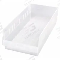QUANTUM STORAGE SYSTEMS Shelf Bin: 23 5/8 in Overall Lg, 11 1/8 in x 6 in, Clear, Nesting Capable (MPN QSB216CL). Key specifications — attr1179622: QUANTUM STORAGE SYSTEMS; attr1179611: 0%; attr1179616: QSB216CL; attr1179624: Dividers Not Included; attr1249172: Not Electrostatic Discharge Conductive.