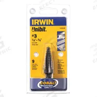 IRWIN Step Drill Bit: 1/4" to 3/4", Black Oxide Cobalt, Hex Shank (MPN 10233cb). Key specifications — attr1234936: Not Impact Rated.