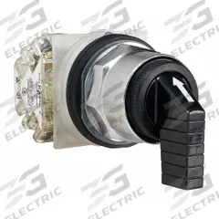 SCHNEIDER Selector Switch: 30 mm Panel Mounting Size, 3 Positions, Extended Lever, SPDT, Metallic (MPN 9001KS43FBH13). Key specifications — AC Contact Rating: 1.5 A @ 480 V; Action: Maintained/Maintained/Maintained; Cam: C; DC Contact Rating: 0.55 A @125 V; Hazardous Location Specification: Not Rated; Operator Head Material: Polycarbonate; Operator Head Type: Long-Handled Knob; Operator Illumination: Non-Illuminated.