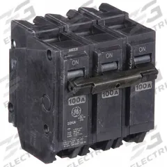 GE Miniature Circuit Breaker: THHQL, 100 A, 120/240V AC, Three Phase, 22kA at 120/240V AC, 3 Poles (MPN THHQL32100). Key specifications — Amps: 100 A; AC Voltage Rating: 120/240V AC; Phase: Three; Max. AIR Rating: 22kA at 120/240V AC; For Use With: Power Mark Gold Load Centers and AQ Lighting Panels.