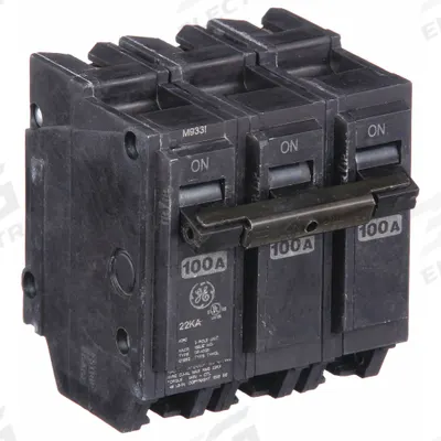 GE Miniature Circuit Breaker: THHQL, 100 A, 120/240V AC, Three Phase, 22kA at 120/240V AC - THQP, THQL & THHQL Series, Plug-In GE Miniature Circuit Breakers