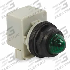 SCHNEIDER ELECTRIC Pilot Light: 30 mm Panel Mounting Size, Green, Incandescent, 9001SK Series (MPN 9001SKP1G9). Key specifications — Series: 9001SK; Brand: SCHNEIDER; Includes Push-To-Test: No Push-To-Test Included.