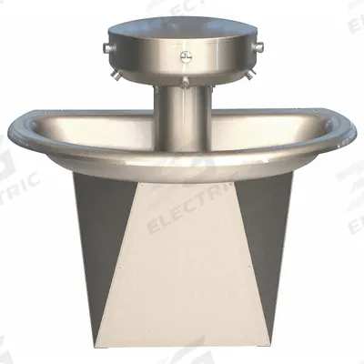 BRADLEY Wash Fountain: Silver, Stainless Steel, Semi-Circular, 36 in Overall Wd - Hand-Operated Push Button Wash Fountains