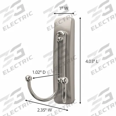 COMMAND Hook: 4 lb Wt Capacity, 2 Points per Hook, Nickel, 4 1/32 in Overall Ht - Indoor Decorative & Utility Adhesive-Backed Hooks