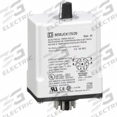 SCHNEIDER Single Function Time Delay Relay: Socket Mounted, 120V DC, 10 A, 8 Pins/Terminals (MPN 9050JCK13V20). Key specifications — Contact Rating (AC): 10 A @ 120/240V; Brand: SCHNEIDER.