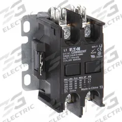 EATON Definite Purpose Magnetic Contactor: 2 Poles, 24V AC, 30 A, Non-Reversing (MPN C25BNB230T). Key specifications — Brand: EATON; Coil Voltage: 24V AC; Contactor Style: HVACR Definite Purpose Contactor; Frame Size: B; Terminal Connection Type: Quick-Disconnect Terminals; Maximum Voltage Rating: 690V AC; Series: C25 Series; Phase: Single.
