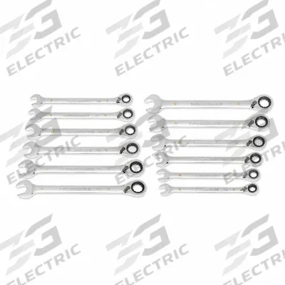 GEARWRENCH Combination Ratcheting Wrench Set: Alloy Steel, Full Polish Chrome, Std - Metric 12-Point Ratcheting Combination Wrench Sets