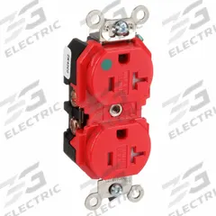 LEVITON Receptacle: Hospital Grade Fed. Spec., Duplex, 5-20R, Red, 125V AC, 20 A, 2 Pole / 3 Wire (MPN 8300-SGR)